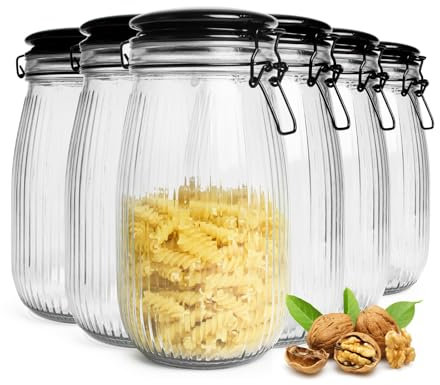 Sendez 6 vasetti da 1,4 l, con coperchio in ceramica, chiusura a leva, in vetro