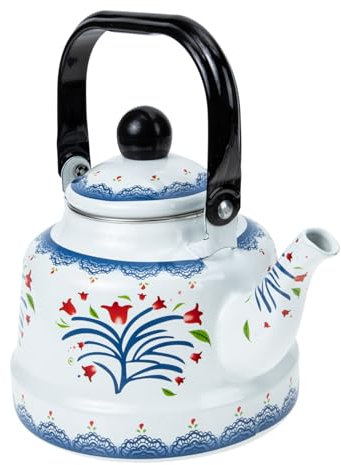 Amosfun Emaille Wasserkocher 1.7L Verdickter Teekessel Retro Kanne Induktion Teekocher Weißer Wasserkessel für Gasherd E Herd Haushalt Küche Tee Kaffee