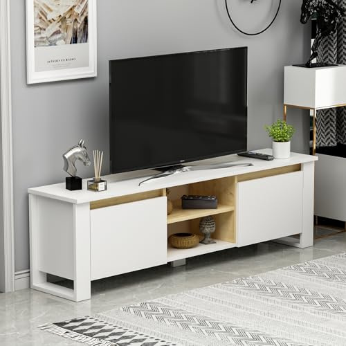 Homidea Roma - Mueble bajo para TV (160 x 48,6 x 35 cm), color blanco y roble