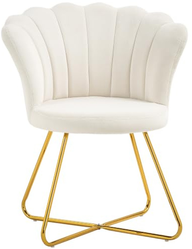 HOMCOM Schalensessel mit Stahlbeinen 69x64x80 cm Creme | Schminkstuhl, Samt-Wohnzimmersessel, für Wohnzimmer & Schlafzimmer