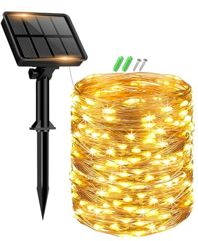 btfarm Solar Lichterkette Aussen, 1x15M 150 LED Solarlichterkette Außen Wetterfest 8 Modi IP65 Wasserdicht Kupferdraht Lichterkette Außen Solar Outdoor für Garten Terrasse Baum Hof Party (Warmweiß)