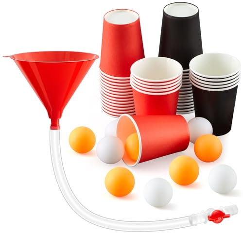 Sinmoe Trichter Saufen Bierpong Becher Set enthält Trichter mit Schlauch, 40 Becher und 10 Tischtennisbälle Lustige Trinkspiele für Festival, Sommerparty, Grill, Hochzeit, Geburtstage, Camping
