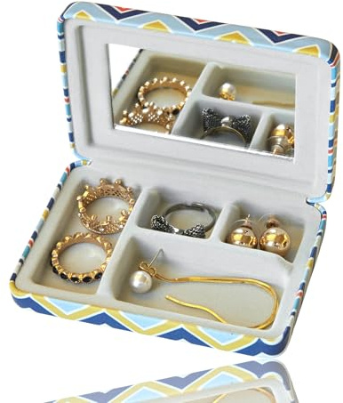 tragbares kleines Schmuckkästchen Etui, Reise Schmuckaufbewahrung für Damen, Schmuckbox Schmuckschatulle Jewelry Box - verstaut Schmuck wie Ringe, Ohrringe, Halskette (Schmuck Etui ( Wave Blau ))