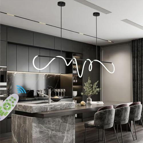 Pendelleuchte LED Esszimmerlampe Linear Hängelampe Dimmbar Mit Fernbedienung Wohnzimmer Hängeleuchte 360° Drehbare Hängend Lampe Für Küchen Büro Esstisch Kronleuchter (L200CM)
