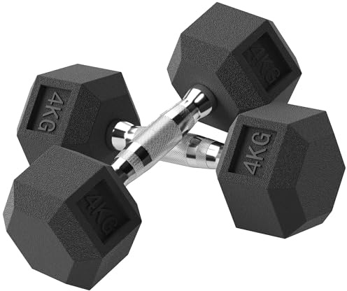 HOMCOM Set di 2 Manubri da 4 kg Esagonali, Coppia di Pesi per Palestra con Presa Antiscivolo e Rivestimento in Gomma, Nero