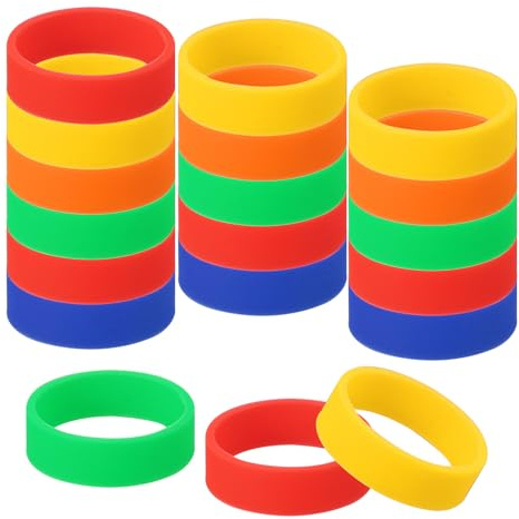 sourcing map 30Pcs Tiny Rubber Bands, 0.8 x 0.28 Silicone Wide Band for Organizing and Securing Items, Silicone Rubber Rings for Fashion Accessory, Red/Orange/Yellow/Green/Dark Blue
