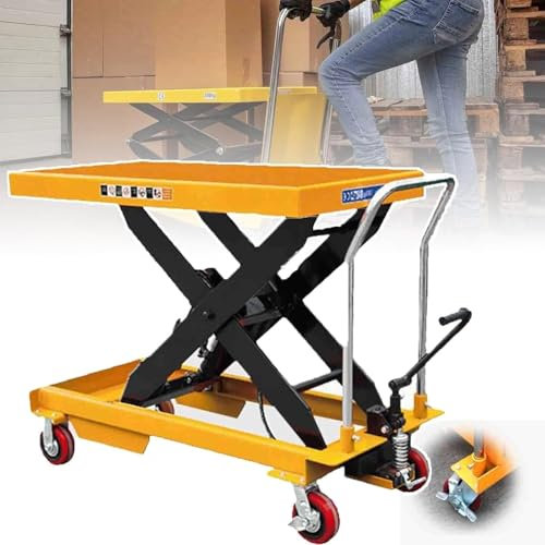 LIULIQ Manueller Hydraulischer Hubtisch, Mobile Hebebühne, Multifunktionaler Hubwagen Mit Universalrädern Und Versiegeltem, Auslaufsicheren Ölzylinder Für Lager, Werkstatt Und Haushalt