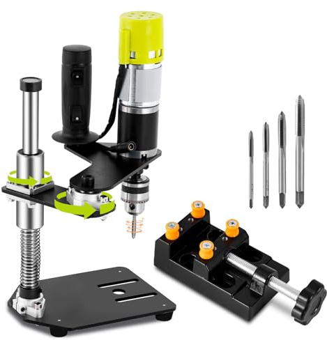 Consfly M3-M6 Electric Tapping Machine Adjustable Tapping Tool with Bench Vice & 4 Taps, Vertical Tapper for Metal Plastic Wood 100-200r/min 110V