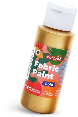 colozoo Textilfarbe Gold 60 ml waschmaschinenfeste Metallic Stofffarbe | Textilfarbe Gold Metallic 60 ml, waschmaschinenfest, zum Gestalten von T-Shirts, Pullis und Taschen, Kostüme und DIY
