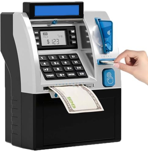 Tenkaybox, Tenkaybox Smart ATM Piggy Bank, Elektronische Digitale Spardose, Kinder Tresor mit Code, Automatischer ATM Saving Bank für Scheine & Münzen (Schwarz)