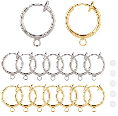 SUNNYCLUE 1 Box 20 Stück 2 Farben Ohrclip Konverter Nicht Durchstechende Ohrringe Creolen Gold/Silber Ohrclips Mit Silikonpolstern Für Nicht Durchstochene Ohren Schmuckherstellung Komponenten Zum Find