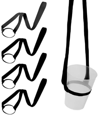 KIRZAX 4PCS Bier- und Softdrinkhalter, Becherhalter mit Riemen 4, wiederverwendbare Bierbecherhalter für Festivals, Konzerte und Veranstaltungen im Freien, Becherhalter schwarz