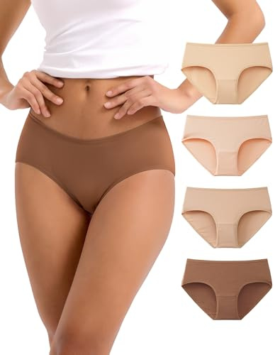 INNERSY Culotte Femme Coton Taille Midi Slip Élastique sous-vêtements Hipster Doux Lot de 4 (XXL, Dégradé Marron à Beige)