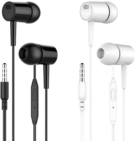 2-Pack Wired Earphones with Microphone, In-Ear Headphones for Comfort Fit – Never Fall Out, Clear Sound for Everyday Use