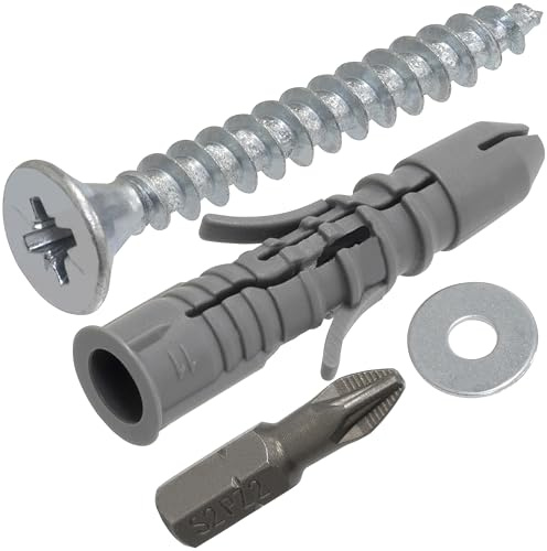 AERZETIX - Set med 50 universalpluggar med krage Ø8x40 mm i nylon + 50 träskruvar Ø5x40 mm + 50 breda brickor för M5-bultar + 1 skruvmejsel PZ2 1/4