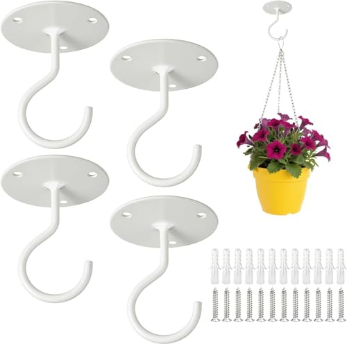 Sazoqunon 4-Pack Rust-Resistant Steel Ceiling Hooks for Hanging Plants, Bird Feeders & Outdoor Decorations