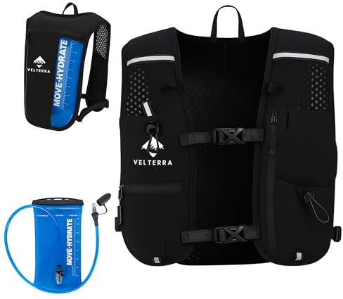 VELTERRA Running Vest with 1.5L Hydration Bladder – Lightweight Hydration Backpack for Men & Women – Visible Water Level Window – Reflective, Adjustable, Trail & Marathon Ready