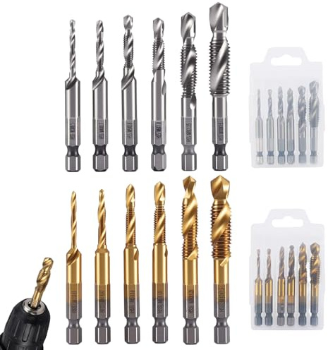 ALONK 12 Stück Gewindeschneider Set, Kombi Gewindebohrer Bit Satz, M3 M4 M5 M6 M8 M10 Gewindebohrer mit Sechskantschaft
