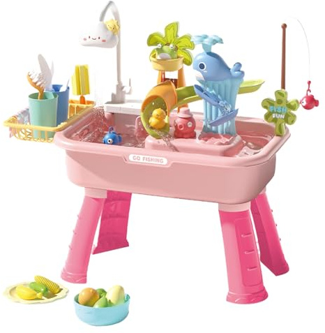 Water Table - Water Table For Mud Kitchen Accessories, Educational Simulation Game With Electric Faucet, PP Outdoor Beach Pool Playset, Portab