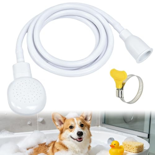 PULCINELLI Douchette en Plastique Universel avec Flexible de 2 M | Pommeau de Douche Portable pour Animaux de Compagnie, Douchette Coiffure a Domicile, Douchette Lavabo Salle de Bain - Blanc