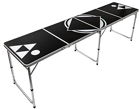 Red Cup Pong Mesa plegable de cerveza pong de 8 pies con abridor de botellas, estante de bolas y 6 pelotas de pong