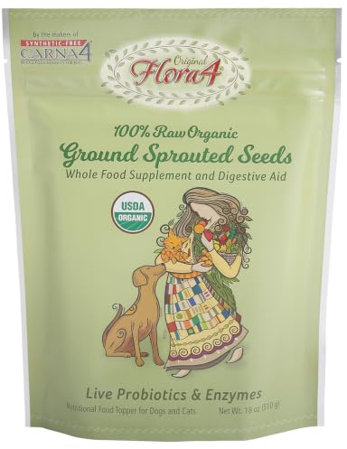 CARNA4 Flora4 Sprouted Seeds Food Topper for Dogs & Cats, Original Blend with sprouted Flaxseed, Rich in Natural Probiotics & Digestive Enzymes, Synthetic-Free Whole Food Supplement 18oz