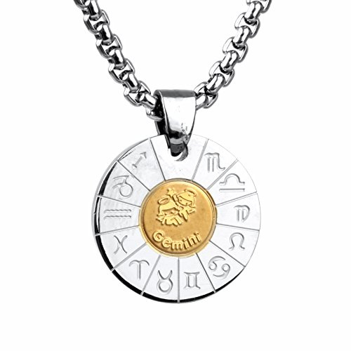 COPAUL Schmuck Edelstahl Tierkreis Sternzeichen Zwillinge Anhänger Kette Halskette für Herren Damen, Gold Silber