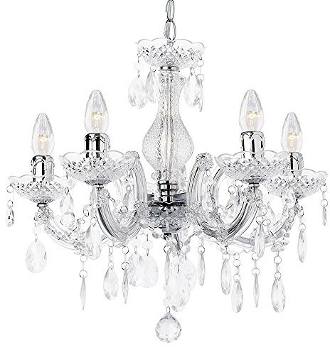 LITECRAFT Marie Therese Chandelier Ceiling Light Crystal Effect 5 Arm - (Polished Chrome)