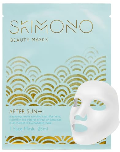 Skimono After Sun Moisturising Face Mask (1 Pack) Bio-Cellulose Cooling Face Mask with Aloe Vera, Hydrating Sheet Mask for Sun Recovery