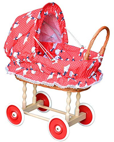 YULKA Weidenpuppenwagen handgefertigt mit Gänschen-Design