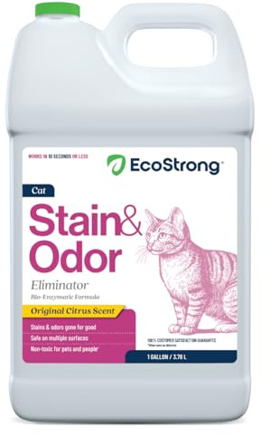 Eco Strong Cat Stain And Odor Remover| Enzyme Urine Odor Neutralizer - Stain Remover for Carpet, Litter Boxes, Bedding, and Laundry [Citrus Scent Gallon Value Size]