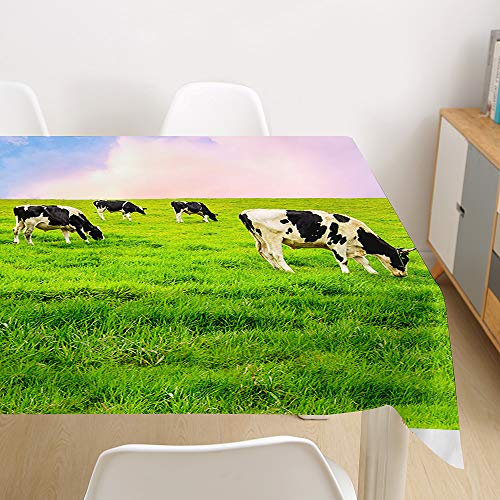 Morbuy Tischdecke Abwaschbar, 3D Tier Tischtuch Rechteckig Tischwäsche Gartentischdecke Outdoor Tischdekoration Wasserdicht Polyester Ölfest Pflegeleicht (100x140cm,Kühe)
