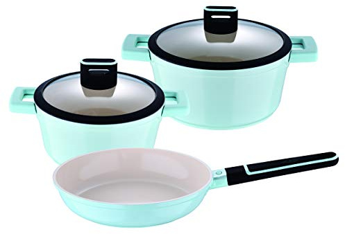 SAN IGNACIO Cosy | Juego de Cocina de 5 Piezas | 2 Cacerolas de 20 y 24 cm y 1 Sartén Antiadherente de 24 cm| Fabricadas con Aluminio Fundido | Juego de Cacerolas | Aptas para Todo Tipo de Cocinas