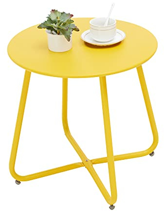juserox Outdoor Table Small Patio Side Table Waterproof Round Metal Side Table Weather Resistant Portable Outdoor and Indoor End Table for Garden, Balcony, Yard (Yellow)
