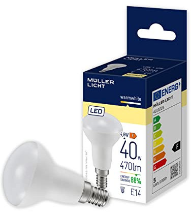 Müller-Licht Essentials LED Lampe Reflektor E14, warmweißes Licht (2700K), 4,8W ersetzt 40W, 470lm, Weiß