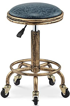 XZSBDXHH Vintage Industrial Drehbar 360° Drehhocker Rollhocker Arbeitshocker PU-Leder Hocker mit 5 Rollen Höhenverstellbar 19.7-25.2in Bürohocker Kosmetikhocker Praxishocker für Spa Salon (E)