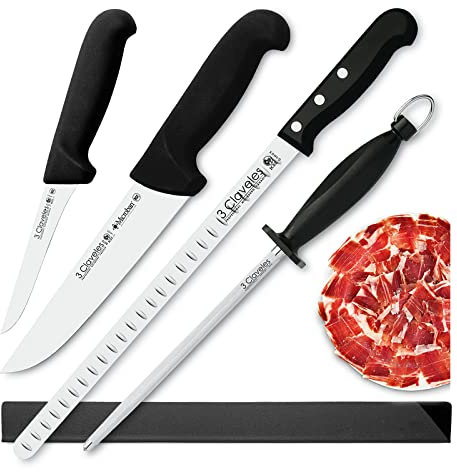 Jeu de Couteaux Professionnels Sélection Master Chef, Couteau à Jambon Alvéolé 29 cm et Accessoires (3C PREMIUM)