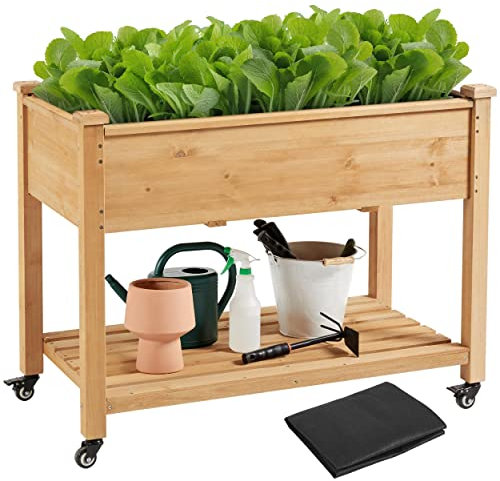 Yaheetech Hochbeet mit Rollen & Ablageboden, Pflanzkasten Pflanztrog Blumenkübel Kräuterbeet aus Holz, Pflanzbeet für Garten, Balkon & Terrasse, 105,5 x 56,5 x 83,5 cm