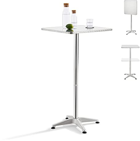 [en.casa] Mesa de Bar Bistró Cuadrada Interior/Exterior Altura Ajustable Tablero Plegable con Base Cruzada Aluminio MDF 75-115 x 60 x 60 cm Plata