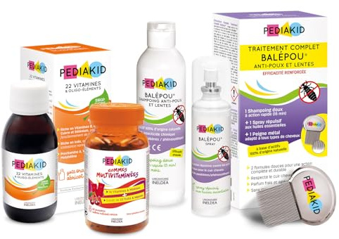 PEDIAKID - Box Rentrée des Classes - Traitement complet Balépou® - Gommes multivitaminées, Sirop 22 vitamines & oligo-éléments - Forme & vitalité - Aide à prévenir les infestations de poux -Dès 3 ans