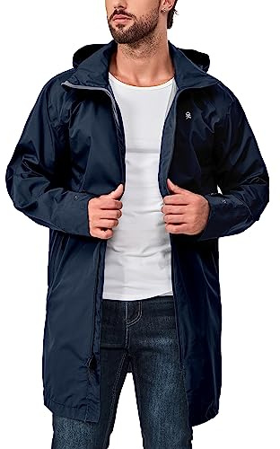 Little Donkey Andy Men's Waterproof Rain Jacket Outdoor Lightweight Rain Shell Mountain Windbreaker Long Coat for Hiking,Golf,Travel Dark Blue XXL