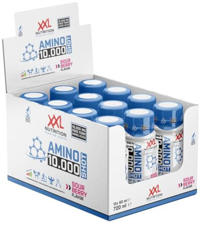 XXL Nutrition - Amino Shot 10.000 - EEA und BCAA, Essentielle Aminosäuren, BCAA Drink, Aminosäuren Flüssig - 12-pack