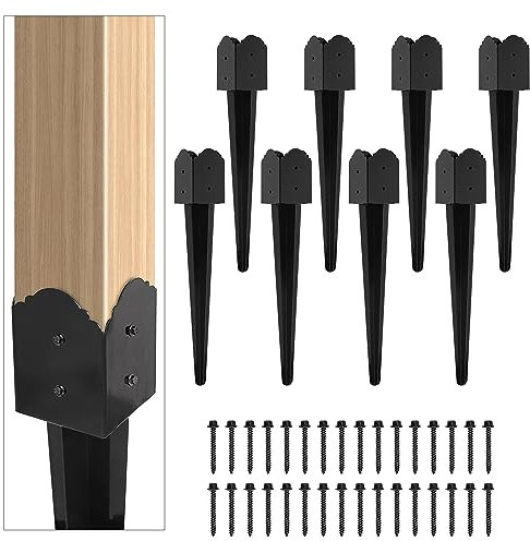 WIMART Fence Post Anchor 4''x4'', Heavy Duty Metal, Black, Garden Style, Set of 8