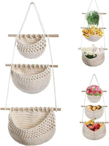 MeYuxg Cotton Rope Storage Basket - Boho Wall Hanging Decor - Back of Door Hanging Organiser for Kitchen, Living Room, Bedroom Space Storage