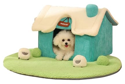 Galatée Katzenhaus, Abnehmbares Waschbares Katzenhaus, Warmes Cartoon-Katzenhaus, Gemütliche Plüschkatze Iglu, Faltbares Haus geeignet Für Hunde Katzen Kleine Tiere(Blau-2)