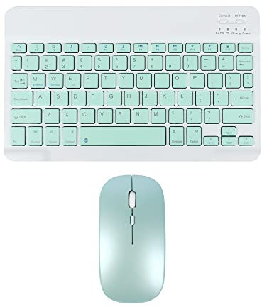 Wireless Keyboard and Mouse, Rechargeable Mini Bluetooth Keyboard and Mouse Set, 10-inch Compact Portable Silent 78-key Tablet Keyboard, for iPad/PC/Laptop/Mac/Android(Green)