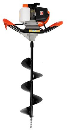 OUBUBY Tarière à essence 2 temps 52 CC 2,3 CV - Tarière à essence - Enfonceuse à essence - Pieux de clôture - Excavatrice manuelle avec 3 forets - Convient pour percer des trous dans le sol arable, la