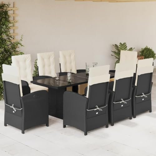 Gecheer 9-TLG. Garten Essgruppe 8 Personen, Gartenmöbel Set, Tisch mit Stuhl Verstellbare, Terassenmöbel, Gartengarnitur für Garten Terrasse, Schwarz