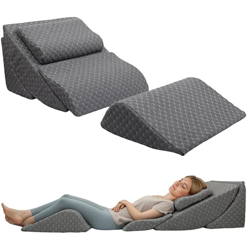 Verstellbares orthopädisches Bettkeilkissen-Set, nach Operationen, Rücken-, Knie- und Beinschmerzlinderung, Schlafen, Sitzen im Bett, Lesen, Säurereflux, Schnarchen, Melangegrau
