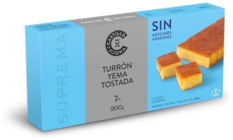 Castillo de Jijona - Turrón Yema Tostada Sin Azúcar 200gr - Turrón Sin Azúcar - Suave y Cremosa - Sin Gluten - Calidad Suprema - Receta Artesanal - Fabricado en España (Jijona)